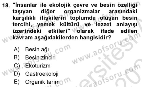Gastronomi Ve Sürdürülebilirlik Dersi 2020 - 2021 Yılı Yaz Okulu Sınav Soruları 18. Soru