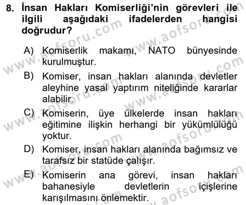 İnsan Hakları Ve Kamu Özgürlükleri Dersi 2015 - 2016 Yılı Tek Ders Sınav Soruları 8. Soru