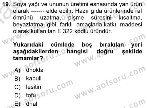 Gıda Coğrafyası Dersi 2022 - 2023 Yılı (Vize) Ara Sınav Soruları 19. Soru