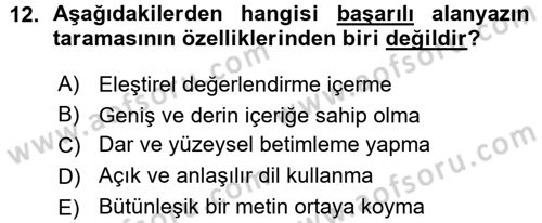 Sosyal Bilimlerde Araştırma Yöntemleri Dersi 2015 - 2016 Yılı (Vize) Ara Sınav Soruları 12. Soru