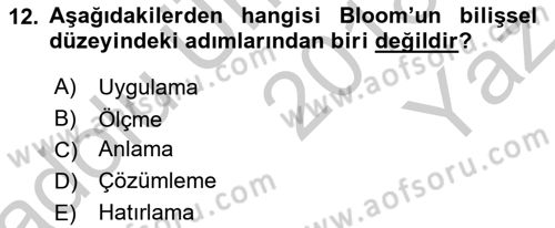 Acil Durum ve Afet Farkındalık Eğitimi Dersi 2018 - 2019 Yılı Yaz Okulu Sınav Soruları 12. Soru
