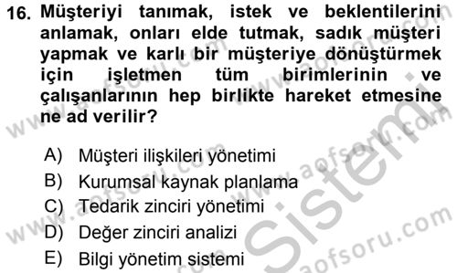 Büro Teknolojileri Dersi 2016 - 2017 Yılı 3 Ders Sınav Soruları 16. Soru