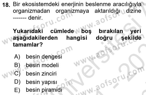 Gastronomi Ve Sürdürülebilirlik Dersi 2021 - 2022 Yılı (Final) Dönem Sonu Sınav Soruları 18. Soru
