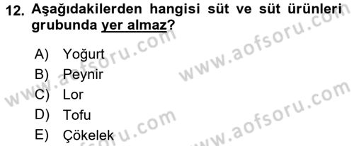 Beslenmenin Temel İlkeleri Dersi 2016 - 2017 Yılı (Final) Dönem Sonu Sınav Soruları 12. Soru