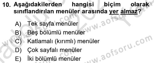 Menü Yönetimi Dersi 2020 - 2021 Yılı Yaz Okulu Sınav Soruları 10. Soru