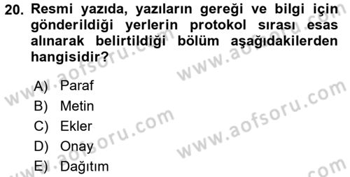 Kalem Mevzuatı Dersi 2017 - 2018 Yılı (Final) Dönem Sonu Sınav Soruları 20. Soru