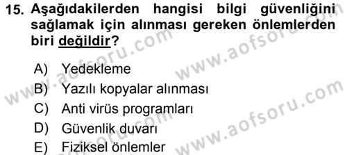 Büro Teknolojileri Dersi 2017 - 2018 Yılı 3 Ders Sınav Soruları 15. Soru