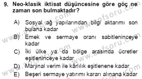 Göç Ve Göçmen Sorunları Dersi 2021 - 2022 Yılı (Vize) Ara Sınav Soruları 9. Soru