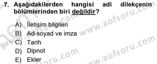 Hukuk Dili Ve Adli Yazışmalar Dersi 2021 - 2022 Yılı (Vize) Ara Sınav Soruları 7. Soru