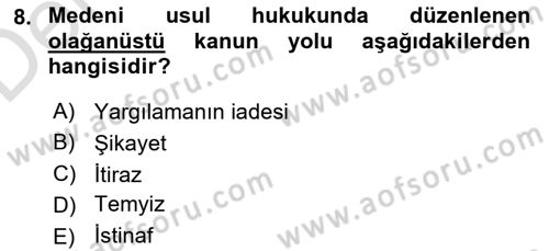 Hukuk Dili Ve Adli Yazışmalar Dersi 2018 - 2019 Yılı 3 Ders Sınav Soruları 8. Soru