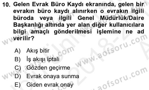 Ulusal Yargı Ağı Projesi 1 Dersi 2018 - 2019 Yılı (Vize) Ara Sınav Soruları 10. Soru