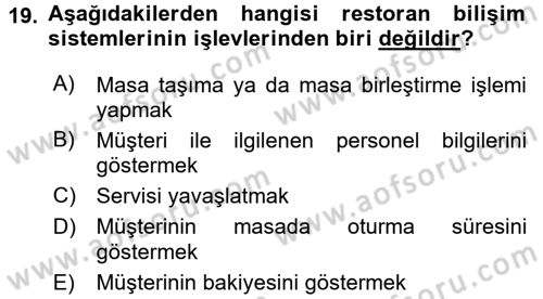 Menü Yönetimi Dersi 2017 - 2018 Yılı (Final) Dönem Sonu Sınav Soruları 19. Soru