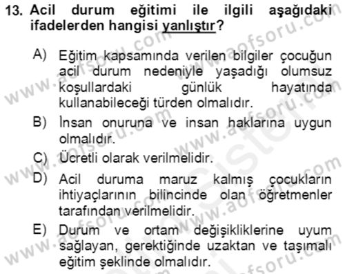 Göç Ve Göçmen Sorunları Dersi 2018 - 2019 Yılı (Vize) Ara Sınav Soruları 13. Soru