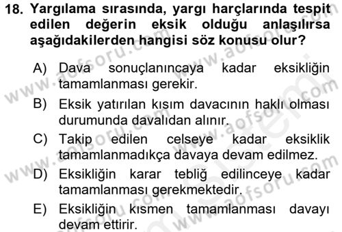 Damga Vergisi Ve Harçlar Bilgisi Dersi 2017 - 2018 Yılı 3 Ders Sınav Soruları 18. Soru