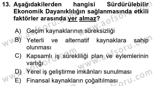 Sürdürülebilir Kentsel Dayanıklılık Dersi 2023 - 2024 Yılı Yaz Okulu Sınav Soruları 13. Soru