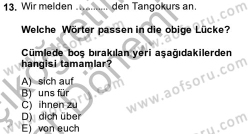 Almanca 2 Dersi 2013 - 2014 Yılı (Vize) Ara Sınav Soruları 13. Soru