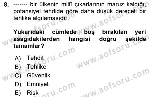 Afet Risk Azaltma Politikaları Dersi 2021 - 2022 Yılı (Final) Dönem Sonu Sınav Soruları 8. Soru