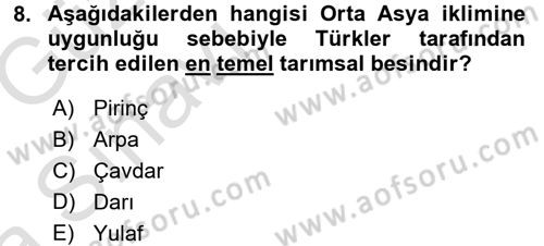Türk Mutfak Kültürü Dersi 2016 - 2017 Yılı (Vize) Ara Sınav Soruları 8. Soru