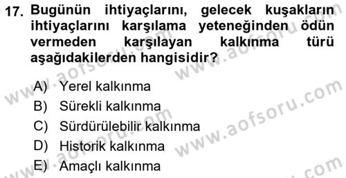 Afet Yönetimi 2 Dersi 2024 - 2025 Yılı Yaz Okulu Sınav Soruları 17. Soru