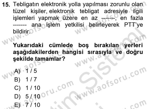 Mesleki Bilgisayar Ve Uyap Dersi 2023 - 2024 Yılı (Final) Dönem Sonu Sınav Soruları 15. Soru