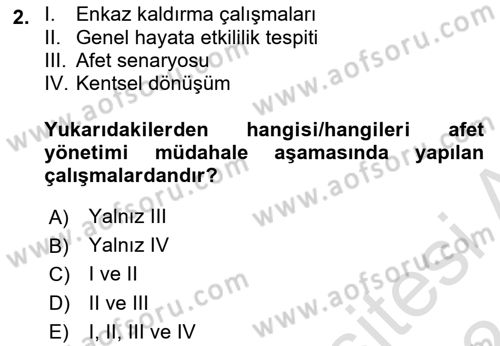 Afet Yönetimi 1 Dersi 2023 - 2024 Yılı (Vize) Ara Sınav Soruları 2. Soru