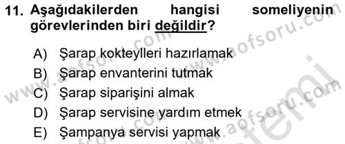 Yiyecek Ve İçecek İşletmeciliği Dersi 2022 - 2023 Yılı (Vize) Ara Sınav Soruları 11. Soru