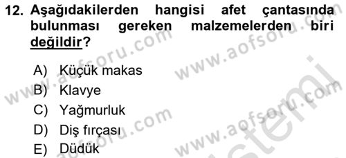 Afet Yönetimi 1 Dersi 2019 - 2020 Yılı (Final) Dönem Sonu Sınav Soruları 12. Soru