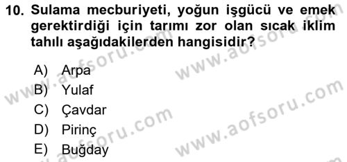 Gıda Coğrafyası Dersi 2018 - 2019 Yılı (Vize) Ara Sınav Soruları 10. Soru