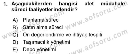 Acil Durum ve Afetlerde Ulaştırma Yönetimi ve Uygulamaları Dersi 2021 - 2022 Yılı (Final) Dönem Sonu Sınav Soruları 1. Soru