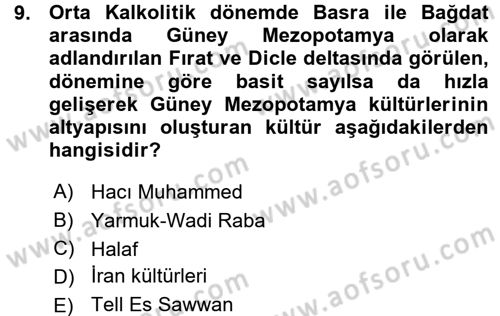 Anadolu Arkeolojisi Dersi 2015 - 2016 Yılı (Vize) Ara Sınav Soruları 9. Soru