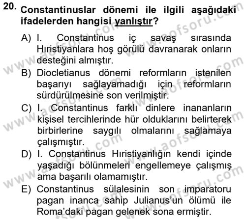 Anadolu Arkeolojisi Dersi 2014 - 2015 Yılı Tek Ders Sınav Soruları 20. Soru