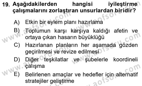 Afet Yönetimi 1 Dersi 2023 - 2024 Yılı (Final) Dönem Sonu Sınav Soruları 19. Soru