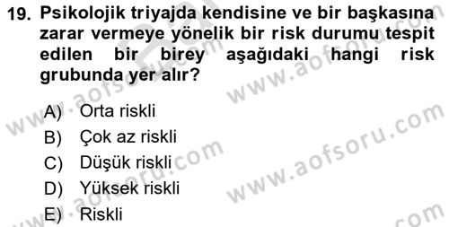 Afet Tıbbı ve Yönetim İlkeleri Dersi 2021 - 2022 Yılı (Final) Dönem Sonu Sınav Soruları 19. Soru