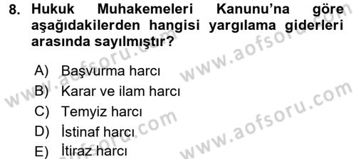 Damga Vergisi Ve Harçlar Bilgisi Dersi 2015 - 2016 Yılı Tek Ders Sınav Soruları 8. Soru