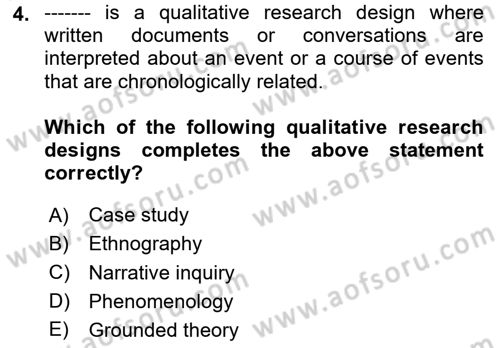 Research Methods Dersi 2023 - 2024 Yılı (Vize) Ara Sınav Soruları 4. Soru