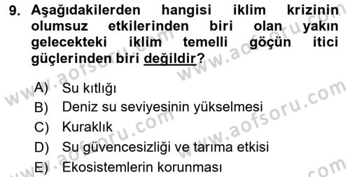 Sürdürülebilir Kentsel Dayanıklılık Dersi 2023 - 2024 Yılı (Final) Dönem Sonu Sınav Soruları 9. Soru