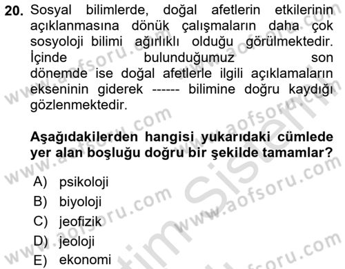 Afet Ekonomisi Ve Sigortacılığı Dersi 2023 - 2024 Yılı (Vize) Ara Sınav Soruları 20. Soru