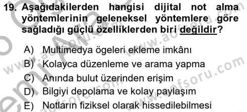 Büro Teknolojileri Dersi 2025 - 2026 Yılı (Vize) Ara Sınav Soruları 19. Soru