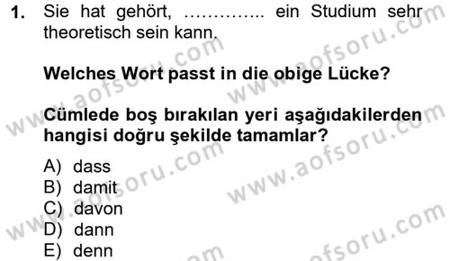 Almanca 2 Dersi 2012 - 2013 Yılı (Final) Dönem Sonu Sınav Soruları 1. Soru