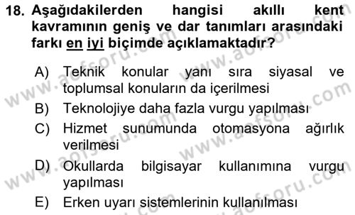 Kent, Planlama ve Afet Risk Yönetimi Dersi 2022 - 2023 Yılı Yaz Okulu Sınav Soruları 18. Soru