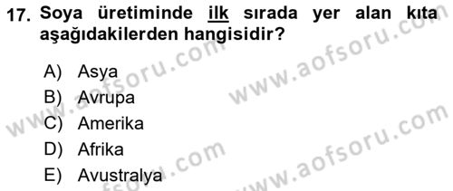 Gıda Coğrafyası Dersi 2021 - 2022 Yılı (Vize) Ara Sınav Soruları 17. Soru