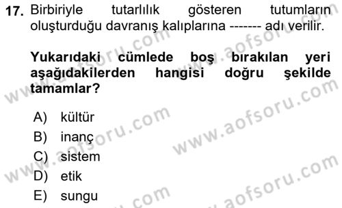 Gastronominin Temelleri Dersi 2022 - 2023 Yılı (Vize) Ara Sınav Soruları 17. Soru