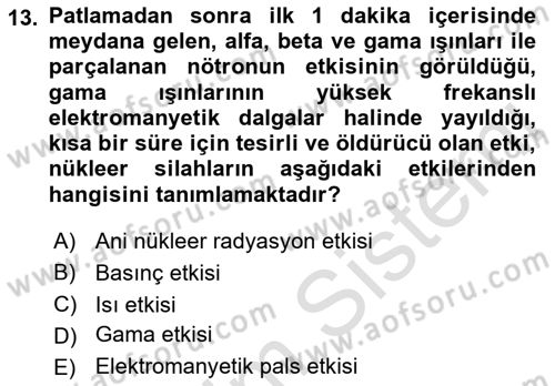 Kbrn Savunma Ve Güvenlik Dersi 2019 - 2020 Yılı (Vize) Ara Sınav Soruları 13. Soru