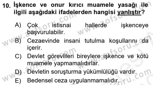 İnsan Hakları Ve Kamu Özgürlükleri Dersi 2015 - 2016 Yılı Tek Ders Sınav Soruları 10. Soru