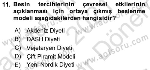 Gastronomi Ve Sürdürülebilirlik Dersi 2021 - 2022 Yılı (Final) Dönem Sonu Sınav Soruları 11. Soru