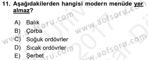 Menü Yönetimi Dersi 2017 - 2018 Yılı (Vize) Ara Sınav Soruları 11. Soru