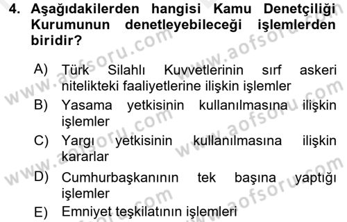 İdari Yargı Dersi 2017 - 2018 Yılı (Vize) Ara Sınav Soruları 4. Soru