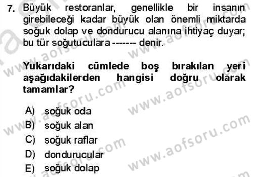 Yiyecek Ve İçecek İşletmeciliği Dersi 2021 - 2022 Yılı (Vize) Ara Sınav Soruları 7. Soru