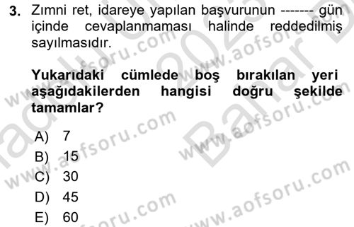 İdari Yargı Dersi 2023 - 2024 Yılı (Vize) Ara Sınav Soruları 3. Soru