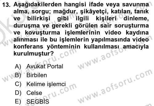 Mesleki Bilgisayar Ve Uyap Dersi 2023 - 2024 Yılı Yaz Okulu Sınav Soruları 13. Soru